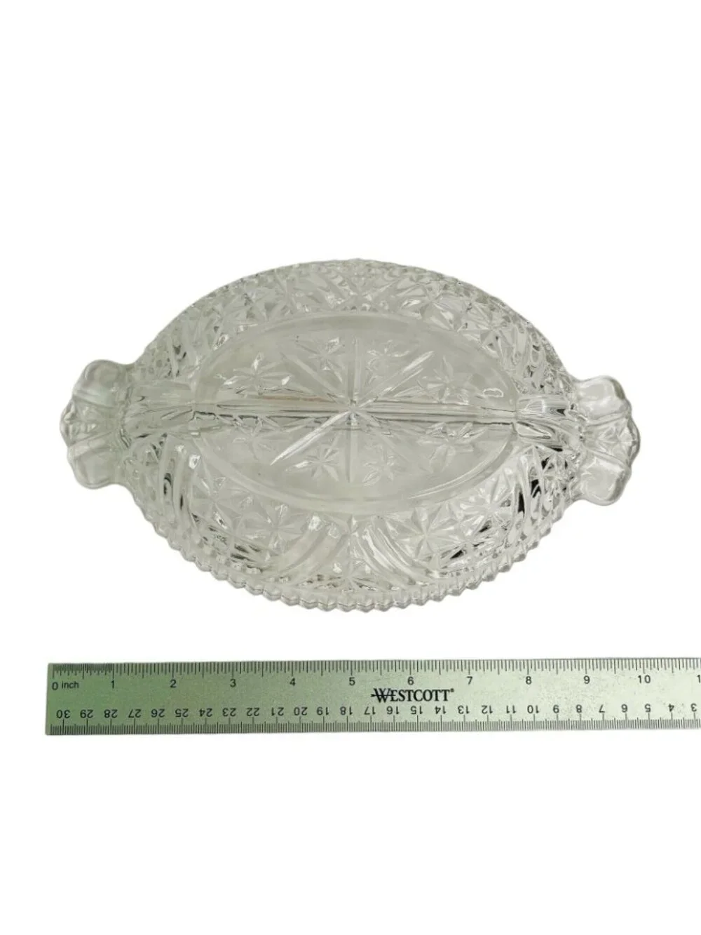Vintage Anchor Hocking Stars and Bars Divided Relish Dish Clear Pressed Glass
